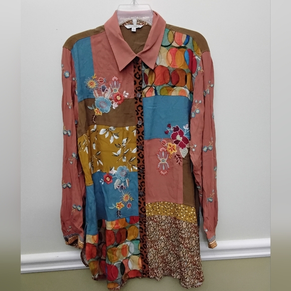 John Mark Tops - John Mark Embroidered Tunic Blouse Large